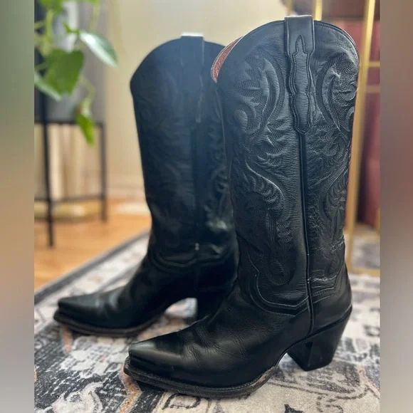 Dan Post Black Maria Leather Boots with Heel Size 7 - Picture 1 of 14